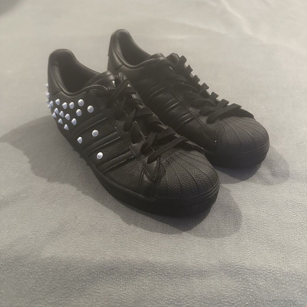 Adidas Original Superstar Sneakers Womens 8 Black Leather Studded Embellished